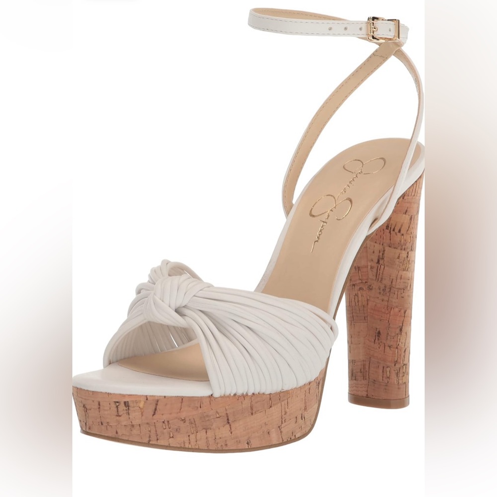 Jessica Simpson 9 NEW Womens Immie Ankle Strap Platform Pumps White Heel Sandals